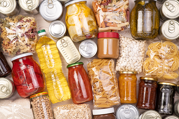 Cans and nonperishable food items